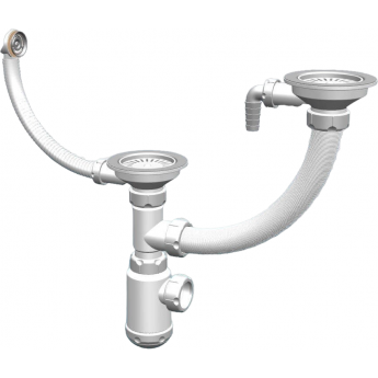 Сифон двойной GRANULA GRAND 31/2 с круглым переливом и винтом и отводом, металл Сифон двойной GRANULA GRAND 31/2 с круглым переливом и винтом и отводом, металл